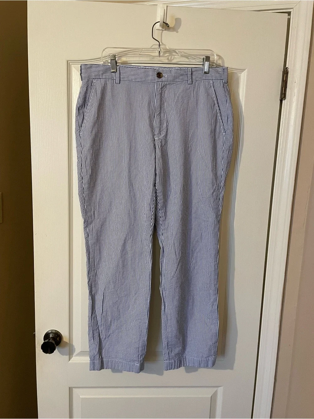 Brooks Brothers Clark Fit Seersucker Pants Mens 35x30 Blue White Stripe Cotton